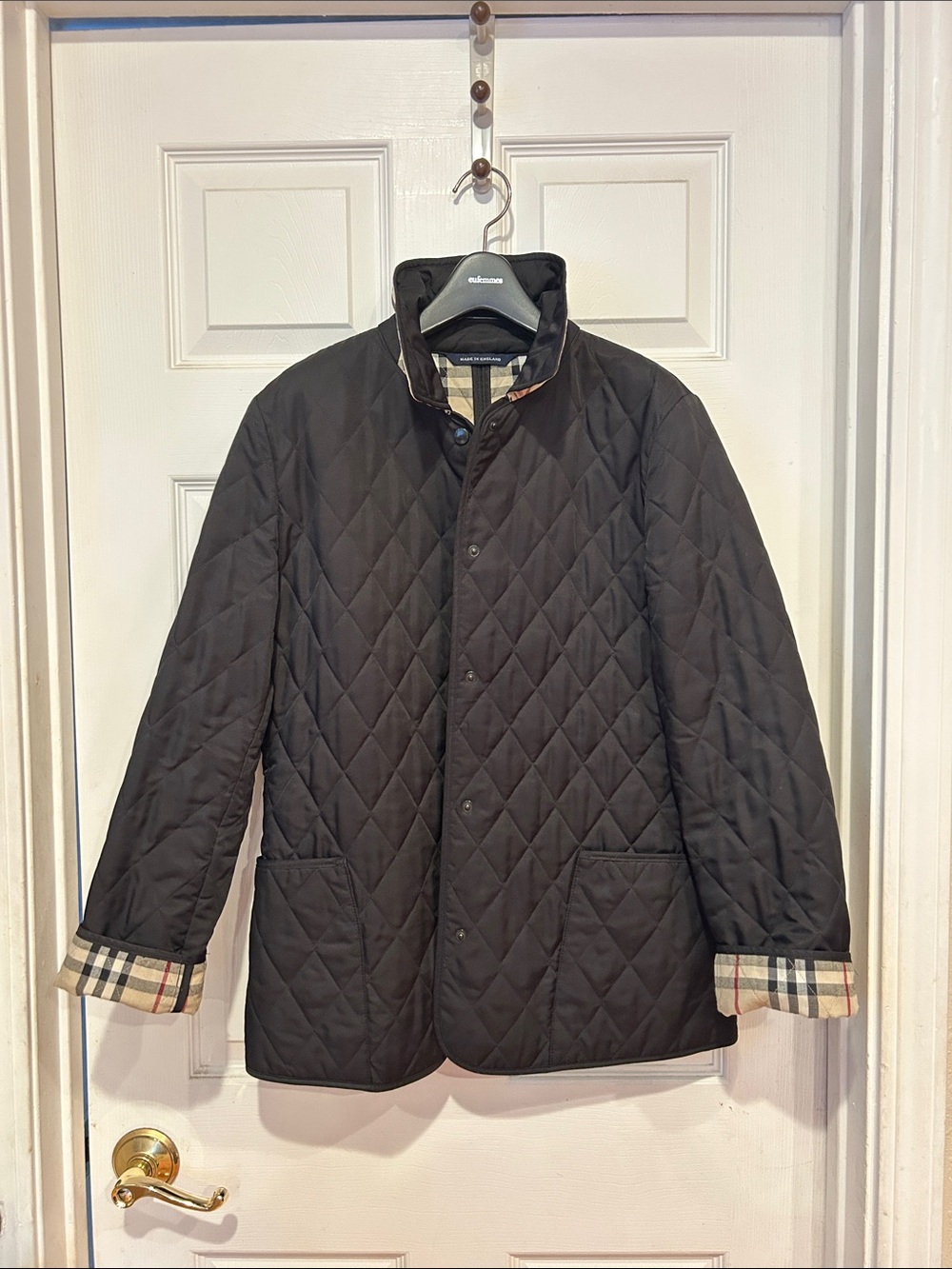 Burberry Black Quilted Shirt Jacket with Check Cuff Trim